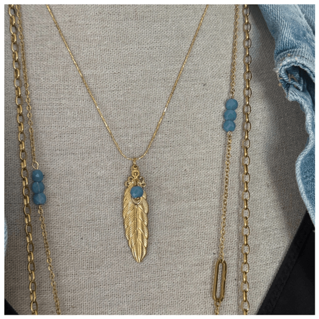 Ensemble 3 colliers (doré et bleu)