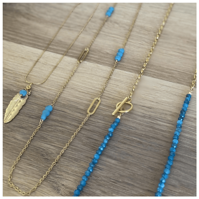 Ensemble 3 colliers (doré et bleu)