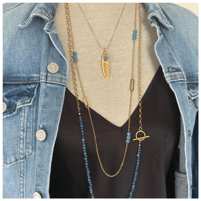 Ensemble 3 colliers (doré et bleu)