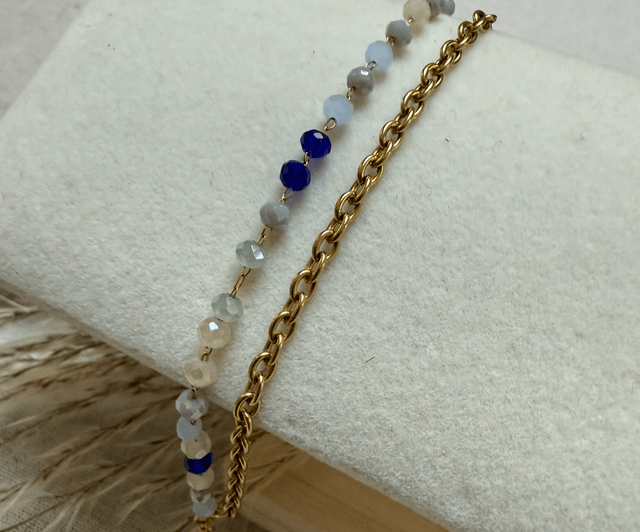 Bracelet double acier inoxydable et perles de verre