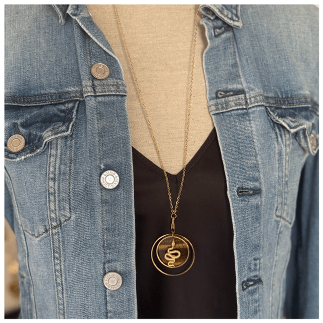 Collier serpent sur pastille oeil de tigre