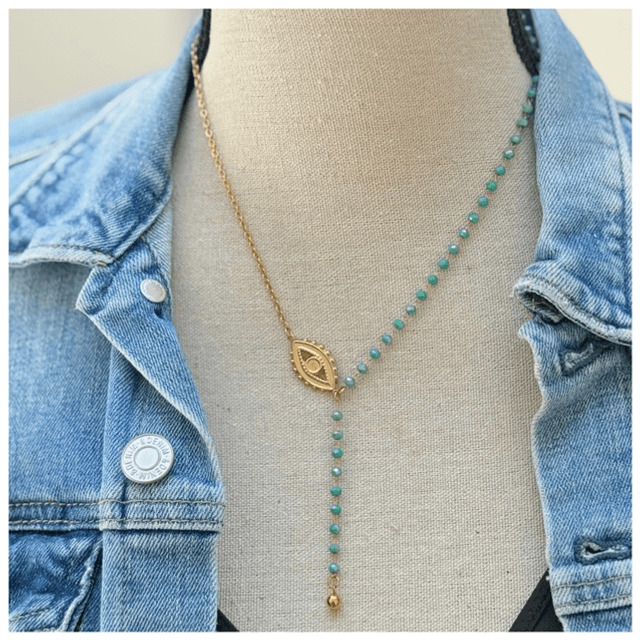 Collier asymétrique, œil protecteur 