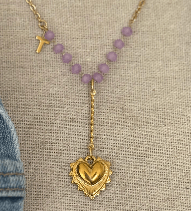 Collier ex voto acier et perles de verre 