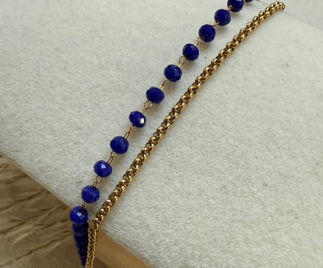 Bracelet double acier inoxydable et perles de verre