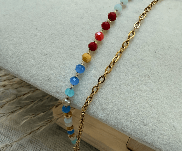 Bracelet double acier inoxydable et perles de verre