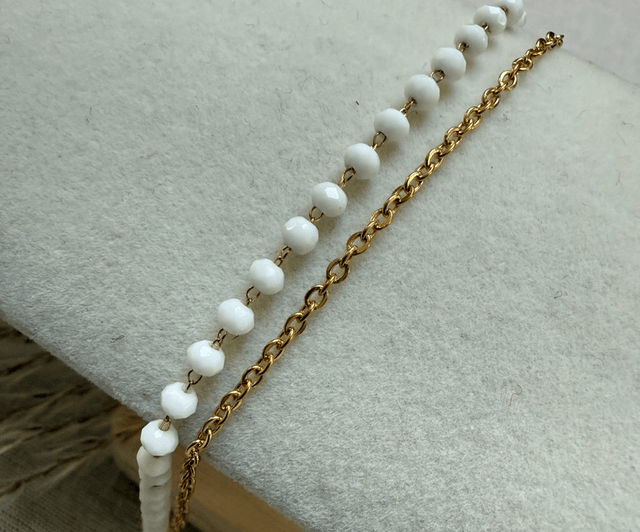 Bracelet double acier inoxydable et perles de verre