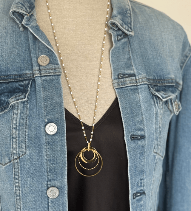 Sautoir cercles acier inoxydable et blanc 