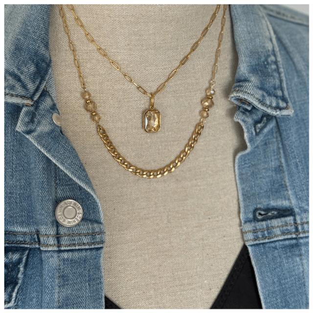 Collier double pampille strass champagne