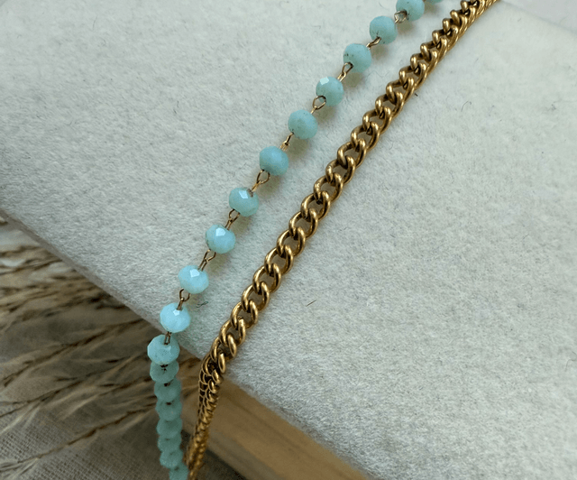 Bracelet double acier inoxydable et perles de verre
