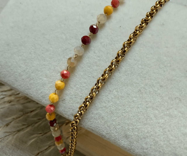 Bracelet double acier inoxydable et perles de verre