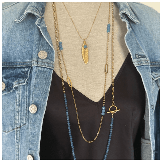 Ensemble 3 colliers (doré et bleu)